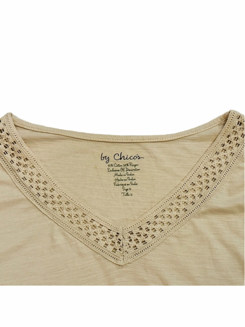 Chico's Cream Beige Top Crochet Lace VNeck - Picture 3 of 6